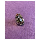 925 Large Cluster Rainbow Gemstone Ring