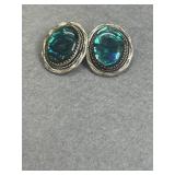 925 Navajo Green Abalone Shell Clip on Earrings