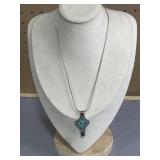 17in 925 Cross Pendant Inlaid Turquoise Chips