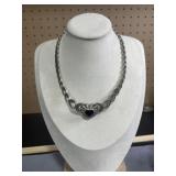 15in Sterling Marcasite and Onyx Heart Pendant