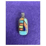 Native American Sterling Geo Inlay Pendant