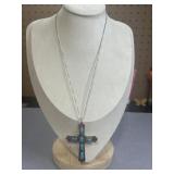 17in Sterling Navajo Turquoise Cross Necklace