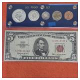 1963 US Proof Coin Set & Red Seal $5 Banknote