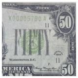 1934 Green Seal US $50 Low Serial Banknote