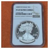 2008 W American Silver Eagle PF69 Ultra Cameo