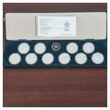 Ten 1oz Silver 1988 Winter Olympics Coins Set