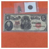 1907 US $5 Horseblanket & Indian Head Penny