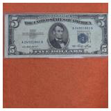 1953 Blue Seal $5 US Silver Certificate
