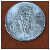 1978 Mexican Silver 100 Pesos Coin