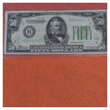 1934 Grean Seal US $50 Banknote Low Serial Number