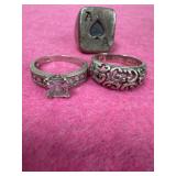 Lot of 3 Sterling Rings Sz 9&9.5
