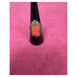 925/Marcasite Carved Coral Ring Sz 6.5