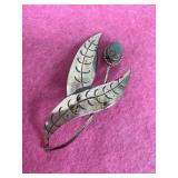 Sterling Silver Turquoise Floral Brooch