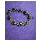 Sterling Silver Red Garnet Link Bracelet