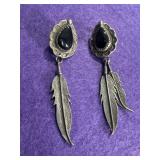 Sterling Black Onyx Feather Earrings