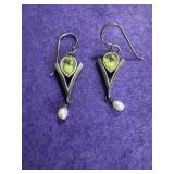 925 Peridot Stones and Small Pearls Earrings