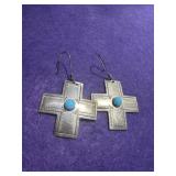 925 Turquoise Cross Earrings