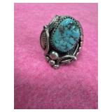 Large Sterling Silver Turquoise Ring Sz 15