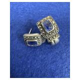 925 Marcasite/Blue Stone Stud Earrings