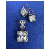 925 CZ Square Pendant/Earring Set