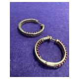 Gold Tone 925 Red Gemstone Earrings