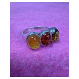 Amber Tricolor Stone 925 Ring Sz7.5