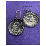 Japanese Amita Damascene Dangle Earrings