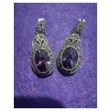 925 Marcasite/Purple Gemstone Earrings