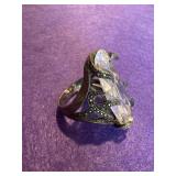 925 Large Clear Stone Marcasite Ring Sz9