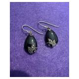 925 Black Onyx and Marcasite Earrings