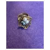 925 Gold Tone Pearl Ring Sz8