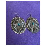 Native American 925 Turquoise Concho Earrings