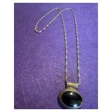 28in 925 Mexico Black Onyx Pendant Necklace
