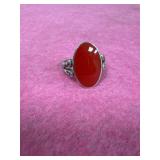 925 Large Red Carnelian Ring Sz 9