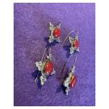 Lot of 2 VTG Red Coral 925 Earrings