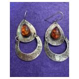 Sterling Amber Dangle Earrings
