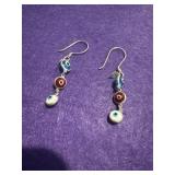 Sterling Evil Eye Charm Dangle Earrings