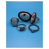 Lot of 5 Size 8&8.5 Sterling Turquoise Rings