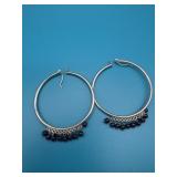 Sterling Hoop Earrings w/ Dangle Garnet