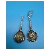925 Green Baltic Amber Dangle Earrings