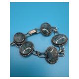 Sterling Moss Agate Stone Link Bracelet
