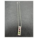 18in 925 Bar Pendant Multi Colored Gemstones
