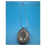 16in Antique Silver Repousse Fob Locket/Pillbox