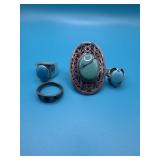 Lot of 4 Sterling Silver Turquoise Rings Sz 7