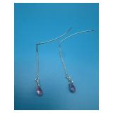 Sterling Silver Pink Topaz Drop Threader Earrings