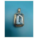 925 Emerald Cut Aquamarine Colored Pendant