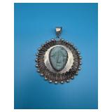 VTG Sterling Carved Gemstone Pendant