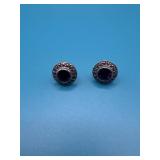 Sterling Deep Garnet Cabochon Stud Earrings