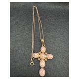 Rose Quartz Cross Necklace 925 18in