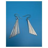 Sterling Art Deco Graduated Fan Design Earrings